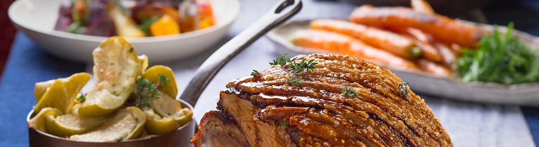 Roast Crispy Skin Pork Leg with Seasonal Sides