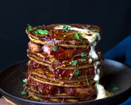 Spicy Honey Glazed Bacon Steak Pancake Stack