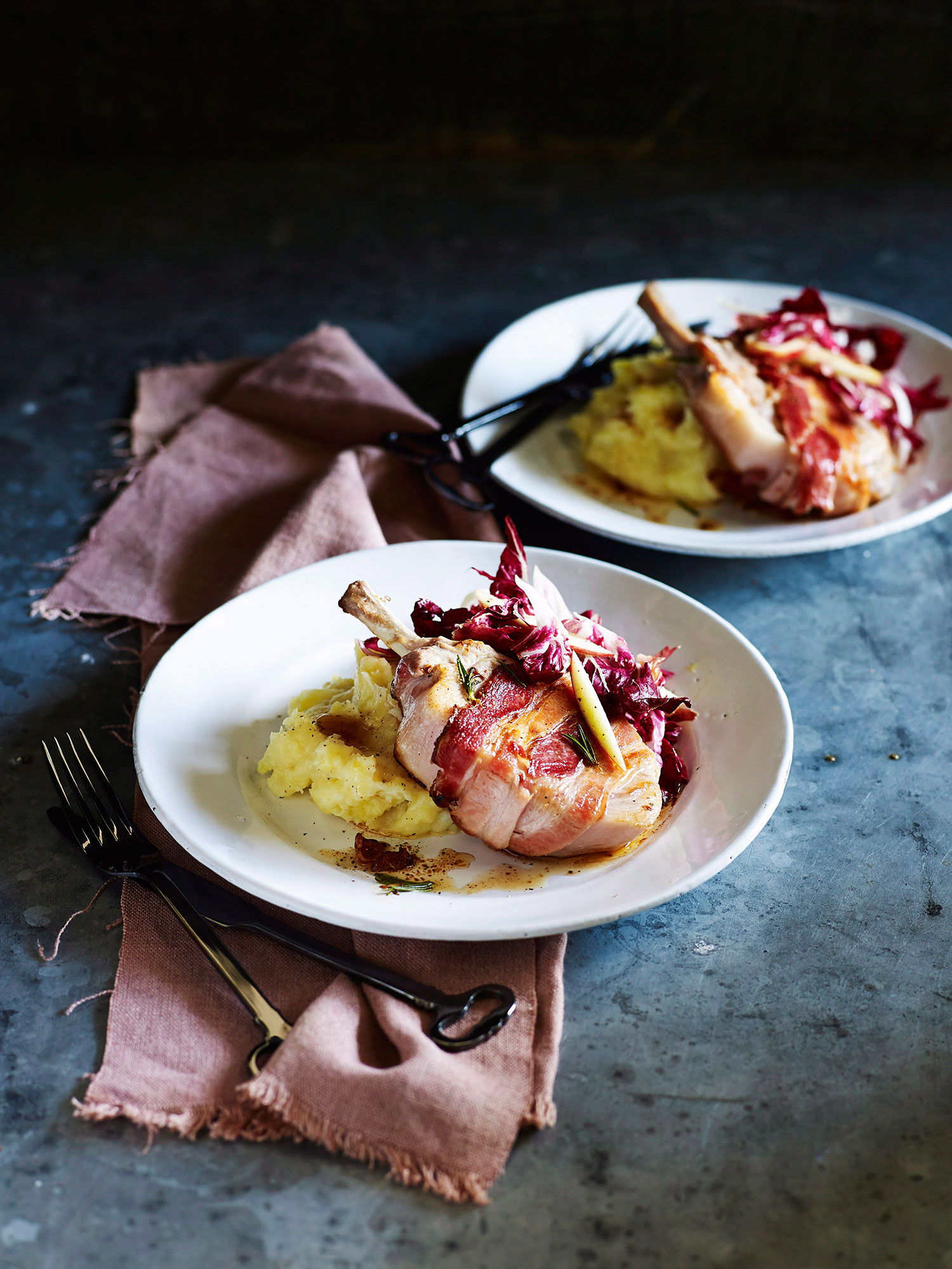 ROAST PORK CUTLETS WITH OLIVE OIL MASH