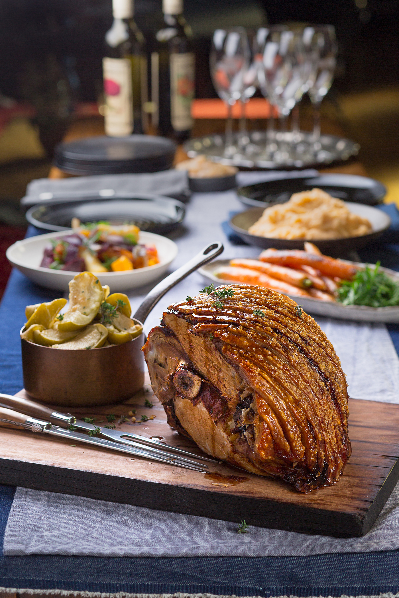 Roast Crispy Skin Pork Leg with Seasonal Sides