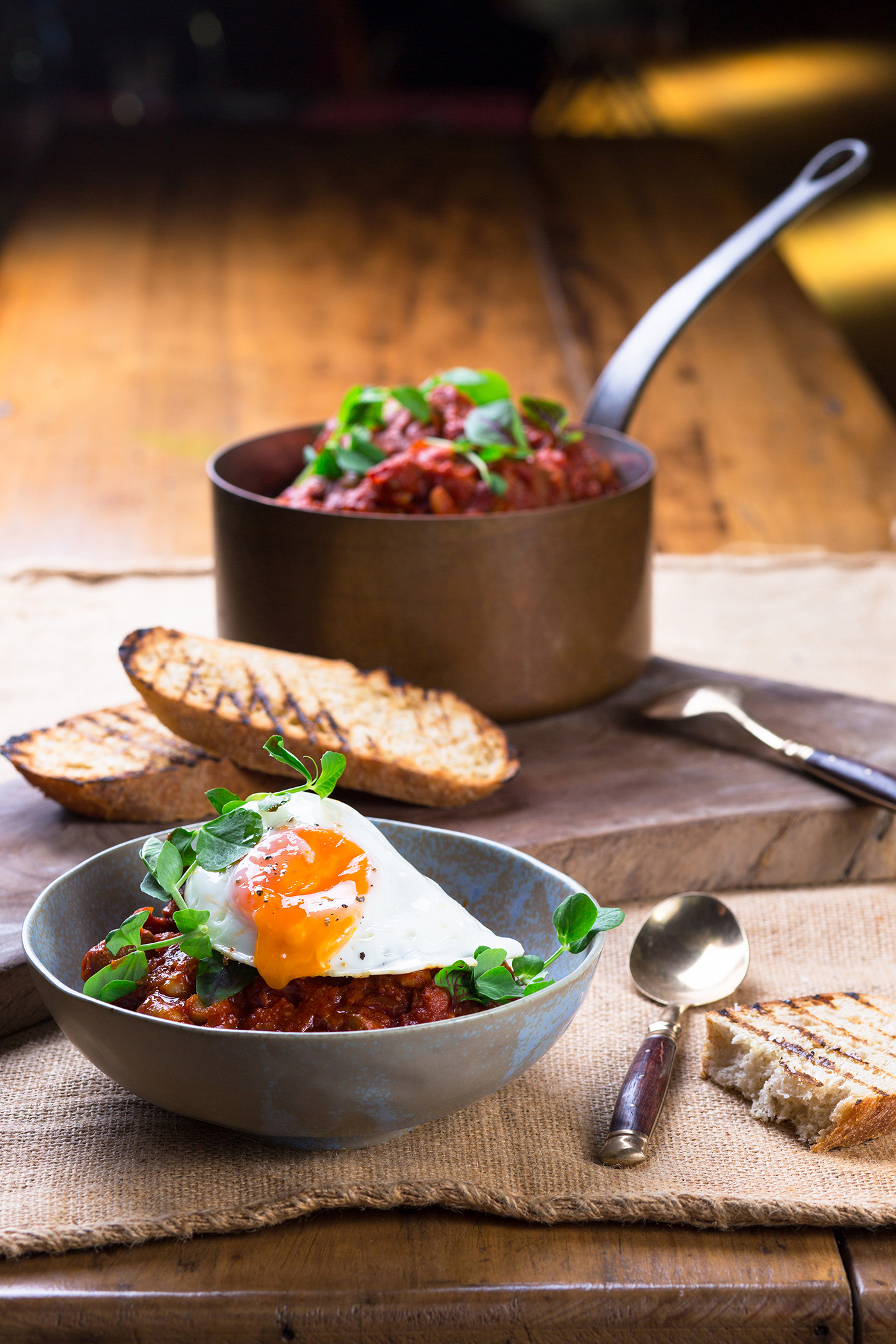 Pork & Beans with Sourdough Toast and Free Range Fried Eggs